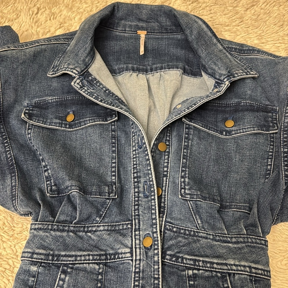 Free People Dark Wash Denim Long Sleeve Botton-Front Mini Dress  size XS - Picture 15 of 16